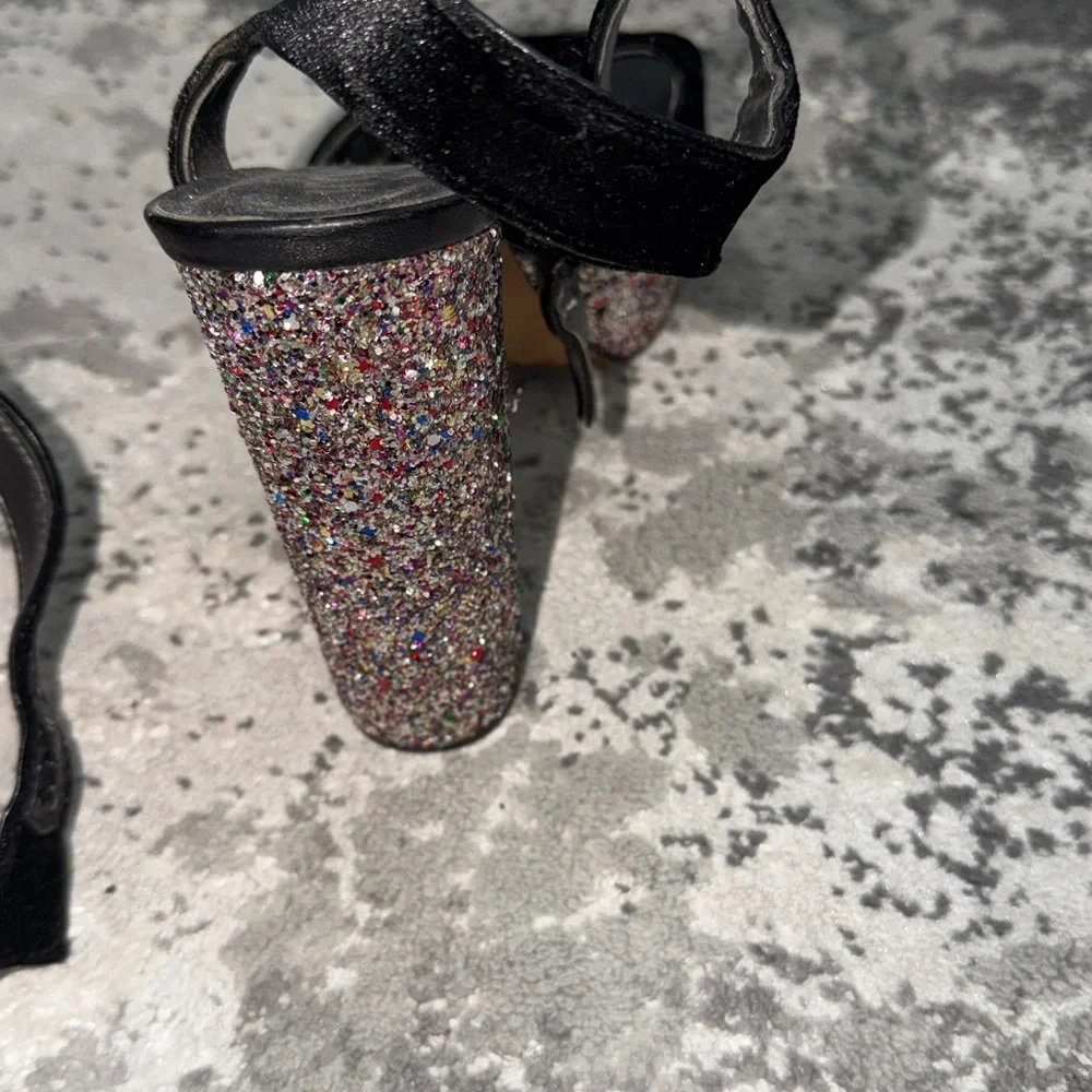 Circus by Sam Edelman Black Velvet Platform Sandals with Multicolor Glitter Heel